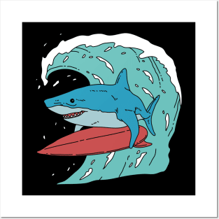 Blue Shark Surfing Posters and Art